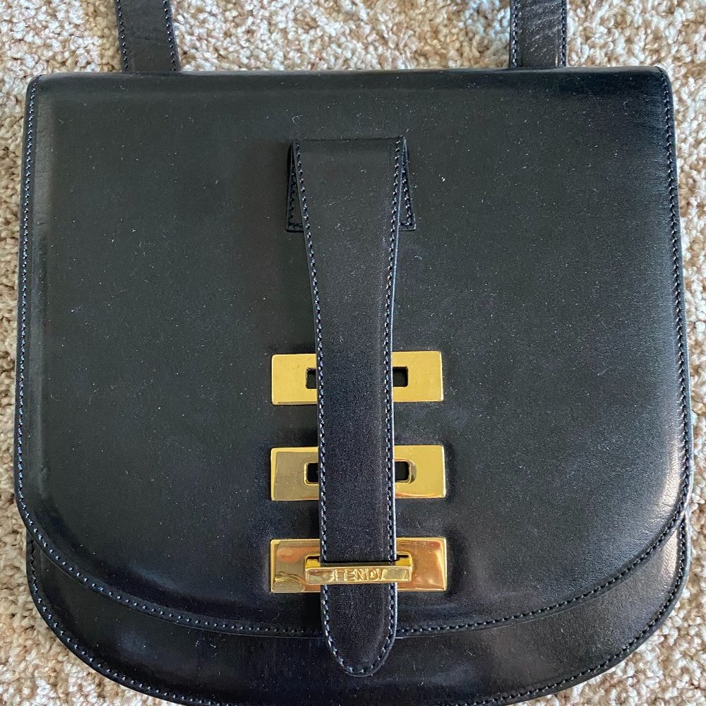 Fendi Black & Gold Expandable Shoulder Purse-